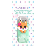 Корректирующая лента "deVENTE. 100% Cute. Fox" 5 ммx06 м, бирюзовый непрозрачный корпус, фронтальный аппликатор, в картонном блистере