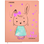Дневник "deVENTE. Pretty Rabbit" универсальный блок, офсет 1 краска, белая бумага 80 г/м2, твердая обложка из искусственной кожи, шелкография, аппликация, тиснение фольгой, цветной форзац, 1 ляссе