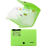 Папка на кнопке с 12-ю отделениями "deVENTE. MonoChrome" пластиковая 700 мкм, для документов формата travel-size (17,8x12x2 см) внутренние отделения толщиной 170 мкм, в комплекте с бумажными цветными индексами, неоновая зеленая