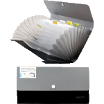 Папка на кнопке с 12-ю отделениями "deVENTE" пластиковая 800 мкм, для документов формата travel-size (26x13x2,5 см) внутренние отделения толщиной 170 мкм, в комплекте с бумажными цветными индексами, непрозрачная черная с серым