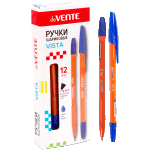 Ручка шариковая "deVENTE. Vista" d=0,7 мм, игольчатый пишущий узел, сине-желтый корпус с пластиковым держателем, сменный стержень, индивидуальная маркировка, синяя