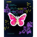 Дневник "deVENTE. Neon Butterfly" универсальный блок, офсет 1 краска, белая бумага 80 г/м2, твердая обложка из искусственной кожи с поролоном, объемная аппликация из пайеток, шелкография, цветной форзац, 1 ляссе