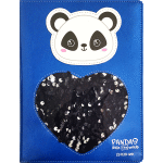 Дневник "deVENTE. Pandas rule the World" универсальный блок, офсет 1 краска, белая бумага 80 г/м², твердая обложка из искусственной кожи с поролоном, аппликация, цветная печать, шелкография, вставка из пайеток, отстрочка, 1 ляссе