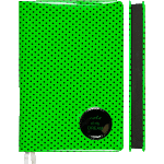 Записная книжка "deVENTE. Neon" A5 (145 ммx205 мм) 160 стр, белая бумага 70 г/м² в клетку с черным срезом, твердая обложка из искусственной кожи с поролоном, аппликация, шелкография, перфорация, закругленные уголки, 1 ляссе, в термоусадочной пленке, салатовый неоновый в черный горошек