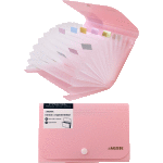 Папка на кнопке с 12-ю отделениями "deVENTE. Pastel" пластиковая 700 мкм, для документов формата travel-size (17,8x12x2 см) внутренние отделения толщиной 170 мкм, в комплекте с бумажными цветными индексами, непрозрачная розовая