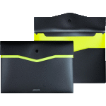 Папка-конверт на кнопке "deVENTE. MonoChrome" A4 (230x320 мм) 350 мкм, с гладкой поверхностью, с 2мя отделениями, индивидуальная маркировка, непрозрачный черный с неновым желтым