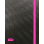 Папка с боковым прижимом "deVENTE. Monochrome" A4 (235x310x20 мм) 650 мкм, на 150 листов бумаги, с рельефной фактурной поверхностью, вертикальная неоновая розовая резинка 15мм, внутренний карман 160 мкм, индивидуальная маркировка, непрозрачная черная с неновым розовым