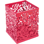 Подставка для пишущих принадлежностей "deVENTE" 8x8x9,8 см, квадратный, ажурный сетчатая металлическая, ярко-розовый