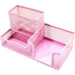 Подставка для канцелярских принадлежностей "deVENTE" 20x10x10 см, 3 секции, сетчатая металлическая, розовая