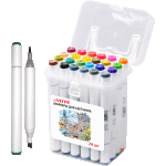 Набор маркеров для скетчинга "deVENTE. Emotion" 24 цвета, двусторонние (кистевидный 2 мм/скошенный до 5 мм), эргономичный трёхгранный корпус, чернила на спиртовой основе, в пластиковой коробке