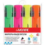 Набор маркеров-выделителей "deVENTE" (04 цв - желт, зел, оран, роз) плоский корпус, скошенный наконечник, ширина линии 1-5 мм, в пластиковом блистере