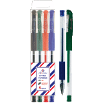 Набор ручек гелевых "Attomex" 04 стандартных цвета, d=0,5 мм, прозрачный корпус с металлическим наконечником и каучуковым держателем, сменный стержень, в пластиковом блистере