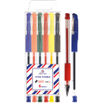 Набор ручек гелевых "Attomex" 06 стандартных цветов, d=0,5 мм, прозрачный корпус с металлическим наконечником и каучуковым держателем, сменный стержень, в пластиковом блистере