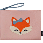 Папка для тетрадей "deVENTE. Cute Fox" A5 (24x18x1,5 см) на молнии сверху, матовая искусственная кожа, с бегунком-петлей, с аппликацией в виде лисички с бантиком, бежевая
