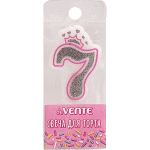 Свеча-цифра для торта "deVENTE. Розовая принцесса" 7, размер свечки 5,8x3,8x0,8 см с серебряным рисунком, в пластиковой коробке с подвесом
