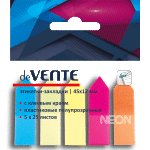 Набор самоклеящихся этикеток-закладок "deVENTE" пластиковые полупрозрачные в форме стрелки 45x12 мм, 5x25 листов, 5 неоновых цветов, в пластиковом пакете с европодвесом