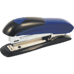Степлер "Attomex" № 10 (мощность 12 листов, глубина скрепления 55 мм) пластиковый, со встроенным металлическим антистеплером, в картонной коробке, сине-черный