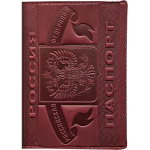 Обложка для паспорта "Attomex" 9,7x14 см натуральная кожа, тиснение герб РФ, красная